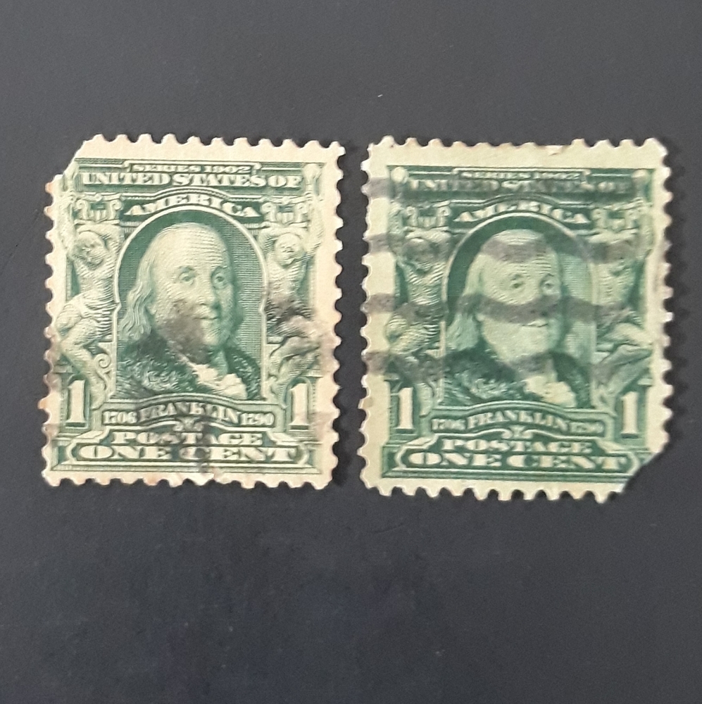 2 Benjamin Franklin Stamp Rare Green 1 Cent 1706-1790